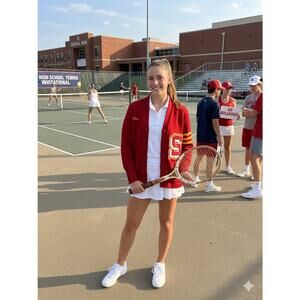 The Varsity Room high School Red Tennis Letterman Cardigan Sweater Size 34